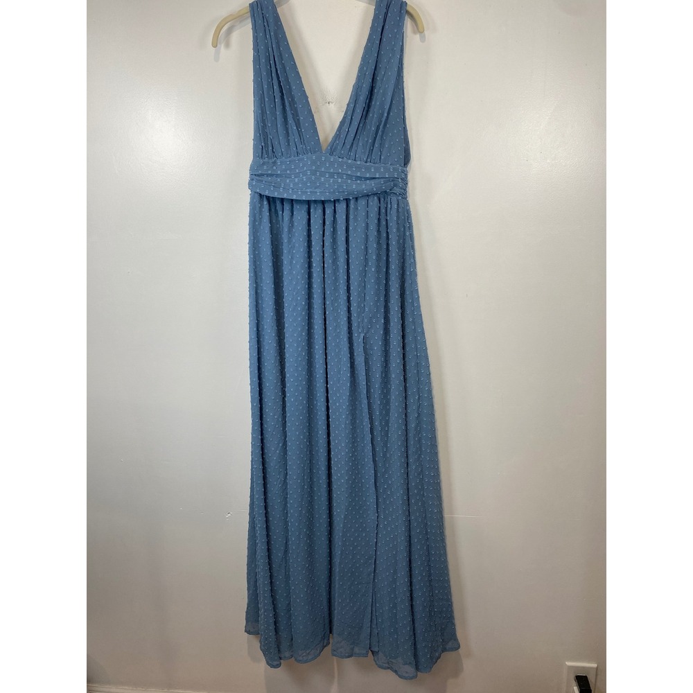 Lulu's Dusty Blue Maxi Dress with Deep V